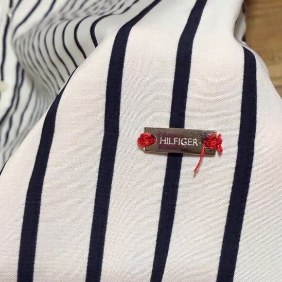 Tommy Hilfiger Striped 3/4 Sleeve Navy + White Button Down Casual Blouse Sz L - Picture 4 of 6
